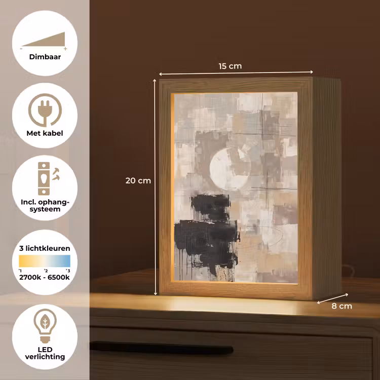 Abstract - Cirkel - Modern - Beige - Zwart - Minimalistisch Light Box met kabel (Tafellamp) klein -USP_NL