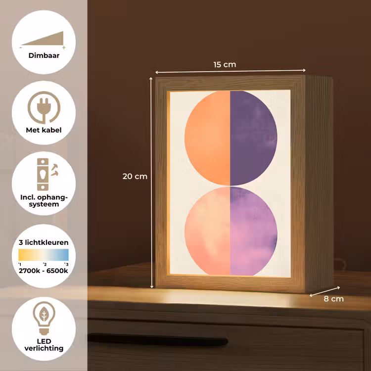 Abstract - Cirkels - Paars Light Box met kabel (Tafellamp) klein -USP_NL