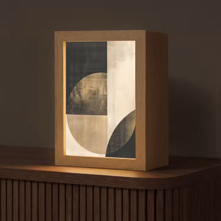 Abstract - Geometrische vormen - Zwart - Goud Light Box met kabel (Tafellamp) klein -z3d_website