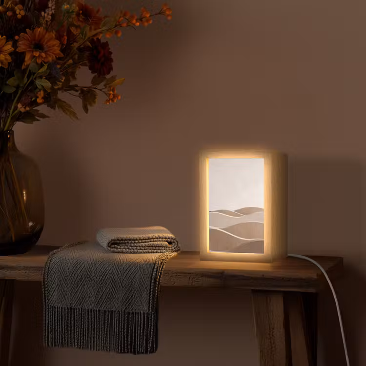 Abstract - Golven - Modern - Beige Light Box met kabel (Tafellamp) klein -sfeer4