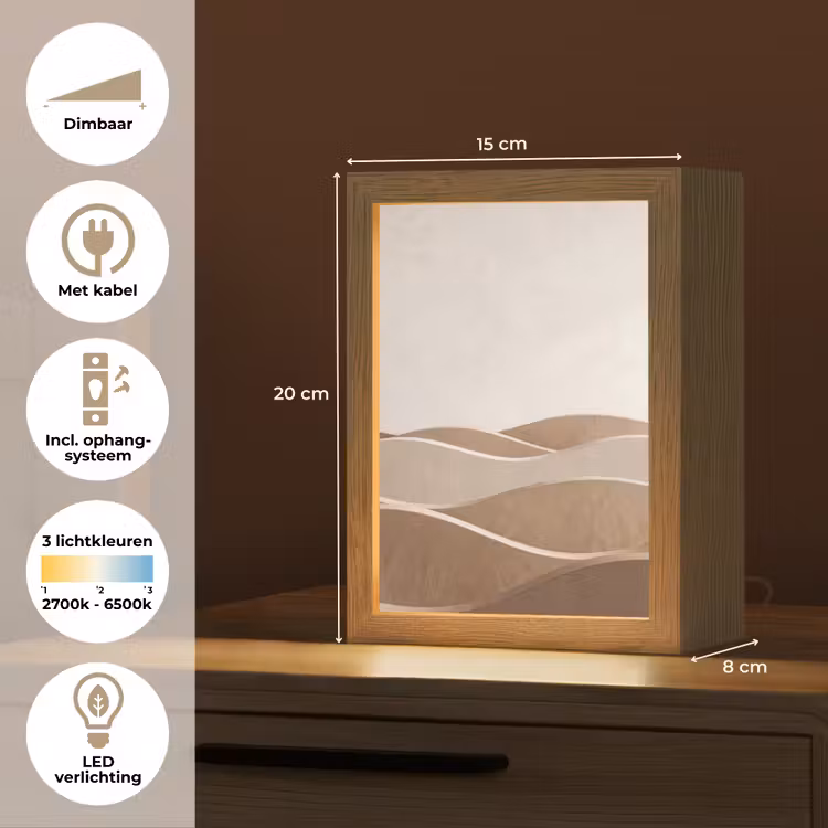 Abstract - Golven - Modern - Beige Light Box met kabel (Tafellamp) klein -USP_NL