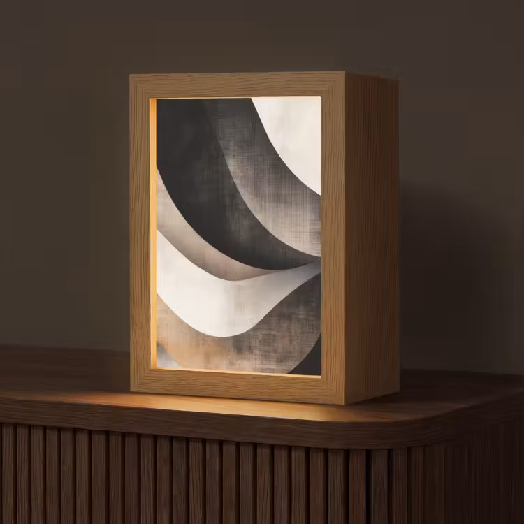 Abstract - Golven - Zwart - Verweerd Light Box met kabel (Tafellamp) klein -z3d_website