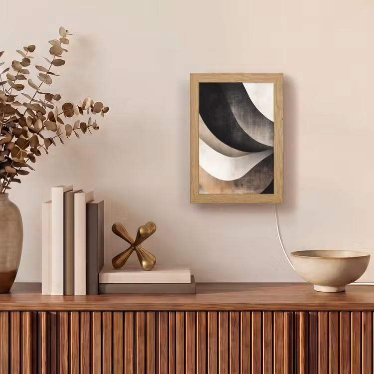 Abstract - Golven - Zwart - Verweerd Light Box met kabel (Tafellamp) klein -sfeer2