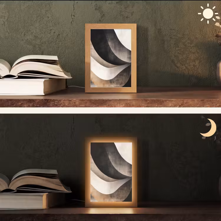Abstract - Golven - Zwart - Verweerd Light Box met kabel (Tafellamp) klein -sfeer3