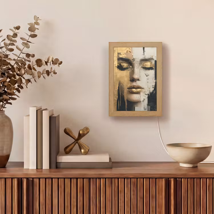 Abstract - Goud - Gezicht - Lippen Light Box met kabel (Tafellamp) klein -sfeer2