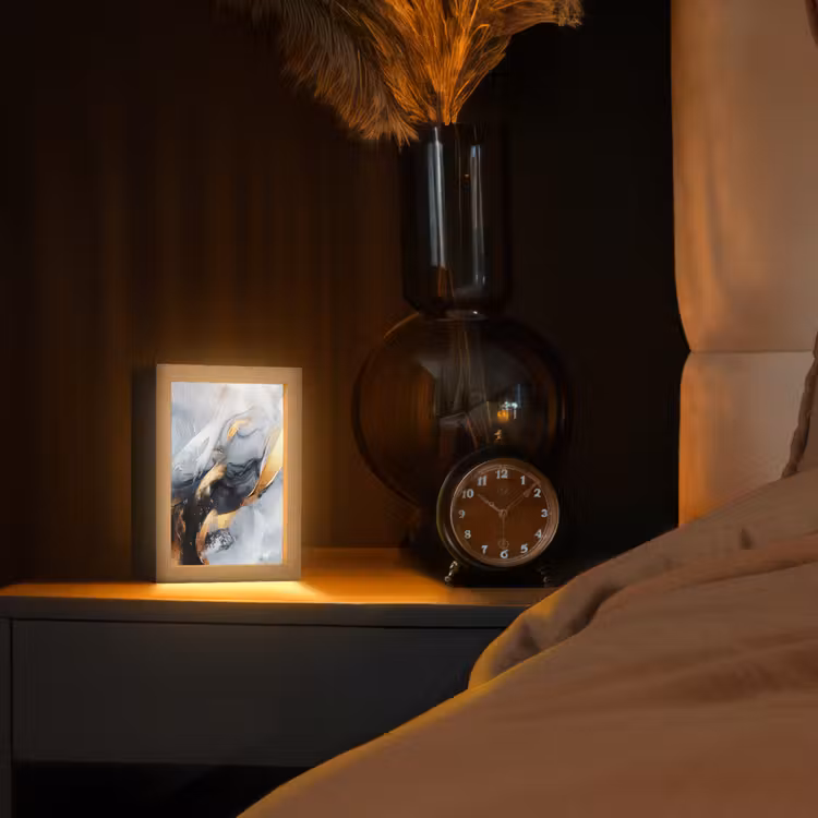 Abstract - Goud - Verf - Aesthetic - Art Light Box met kabel (Tafellamp) klein -sfeer1