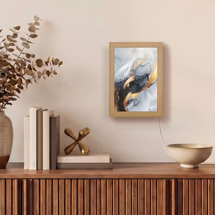 Abstract - Goud - Verf - Aesthetic - Art Light Box met kabel (Tafellamp) klein -sfeer2
