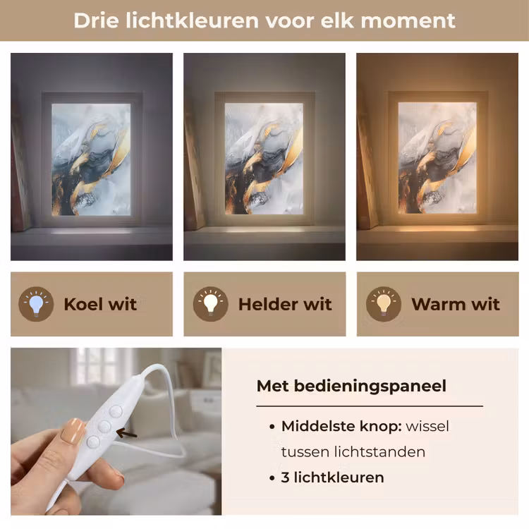 Abstract - Goud - Verf - Aesthetic - Art Light Box met kabel (Tafellamp) klein -USP_lichtkleurNL