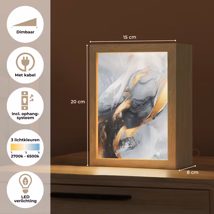 Abstract - Goud - Verf - Aesthetic - Art Light Box met kabel (Tafellamp) klein -USP_NL