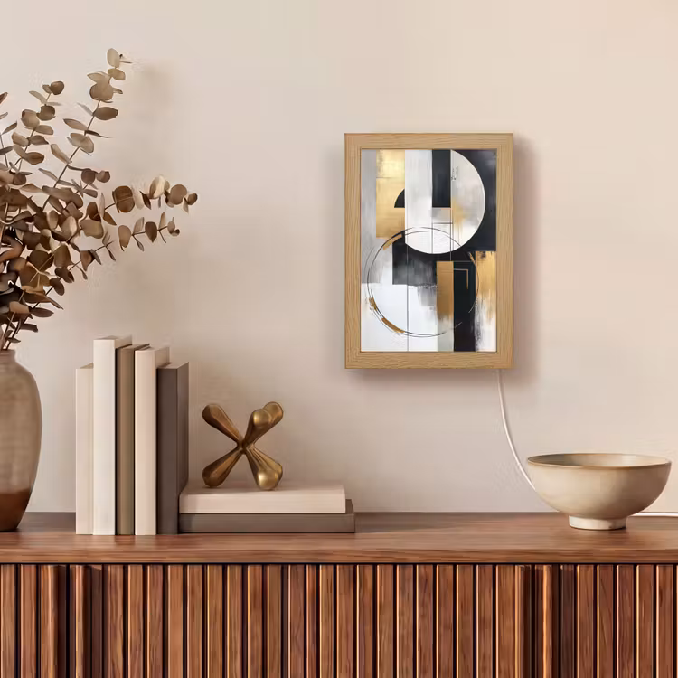 Abstract - Goud - Zilver - Vormen - Aesthetic Light Box met kabel (Tafellamp) klein -sfeer2