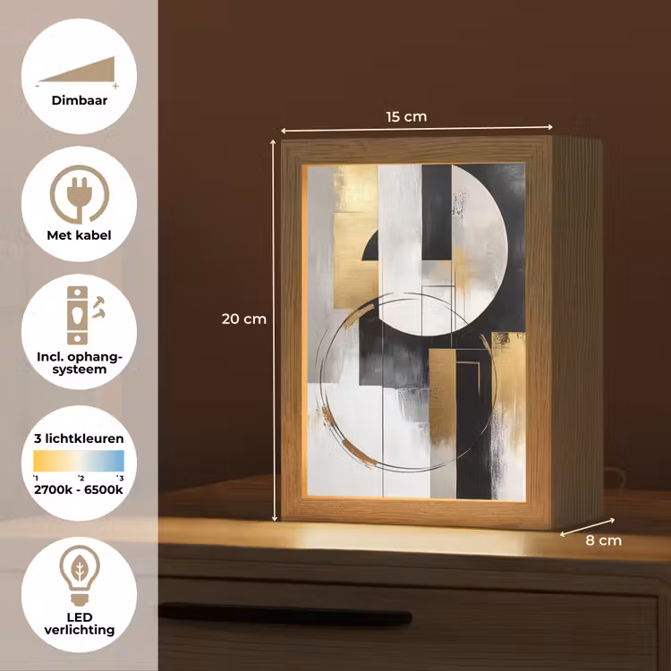 Abstract - Goud - Zilver - Vormen - Aesthetic Light Box met kabel (Tafellamp) klein -USP_NL