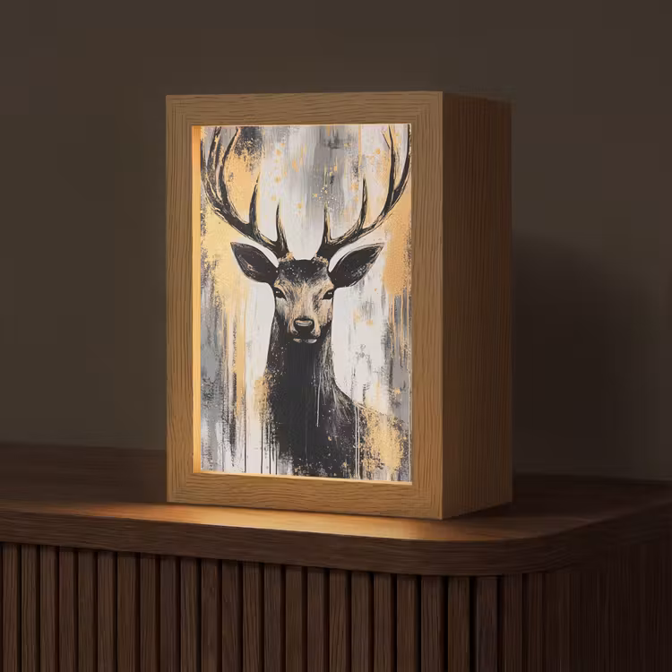 Abstract - Hert - Gewei - Goud Light Box met kabel (Tafellamp) klein -z3d_website