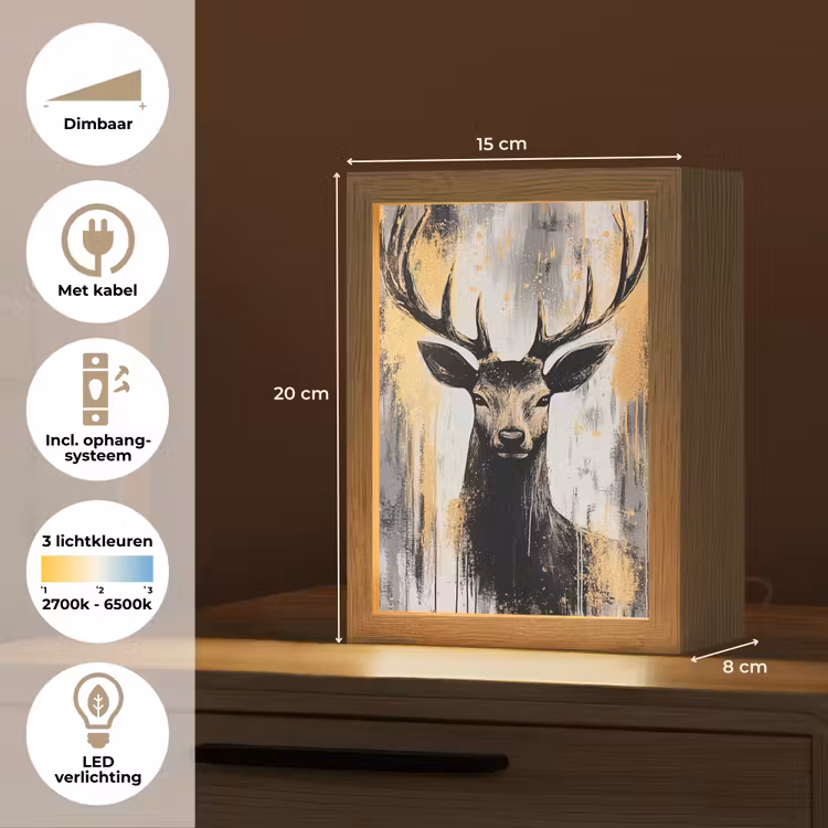 Abstract - Hert - Gewei - Goud Light Box met kabel (Tafellamp) klein -USP_NL