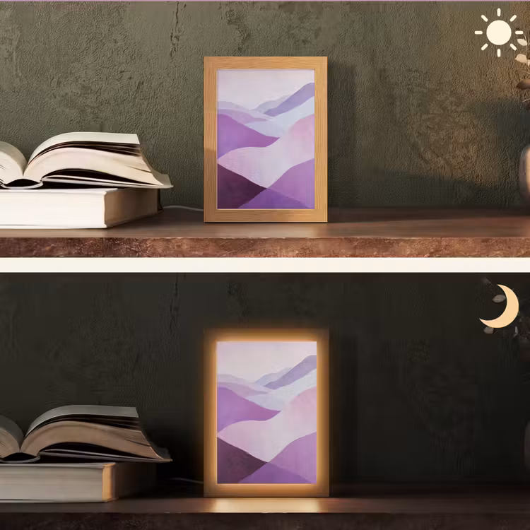 Abstract - Heuvels - Landschap - Paars Light Box met kabel (Tafellamp) klein -sfeer3
