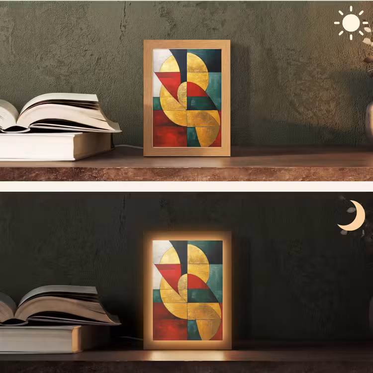 Abstract - Kerst - Goud - Rood - Groen Light Box met kabel (Tafellamp) klein -sfeer3