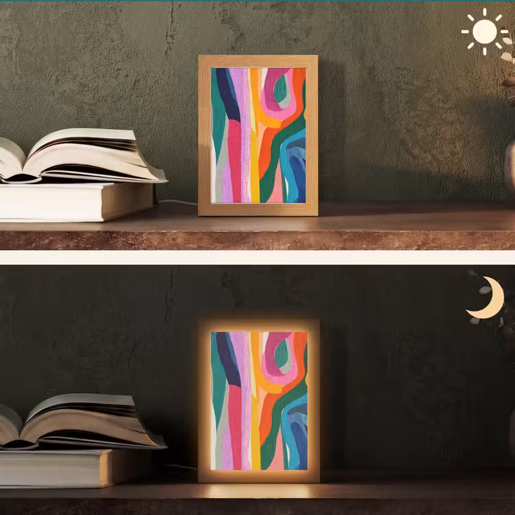 Abstract - Kleurrijk - Golven - Lijnen Light Box met kabel (Tafellamp) klein -sfeer3