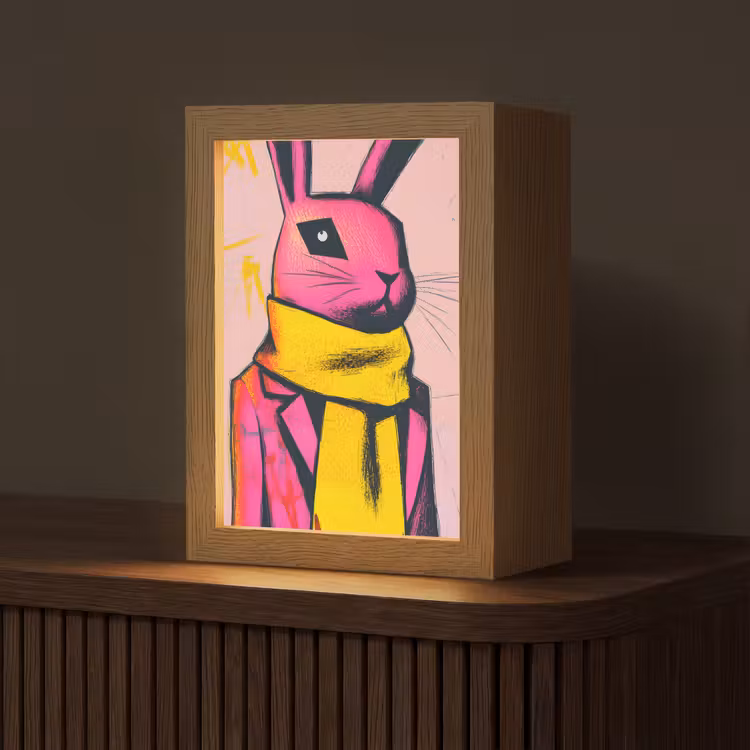 Abstract - Konijn - Sjaal - Geel Light Box met kabel (Tafellamp) klein -z3d_website