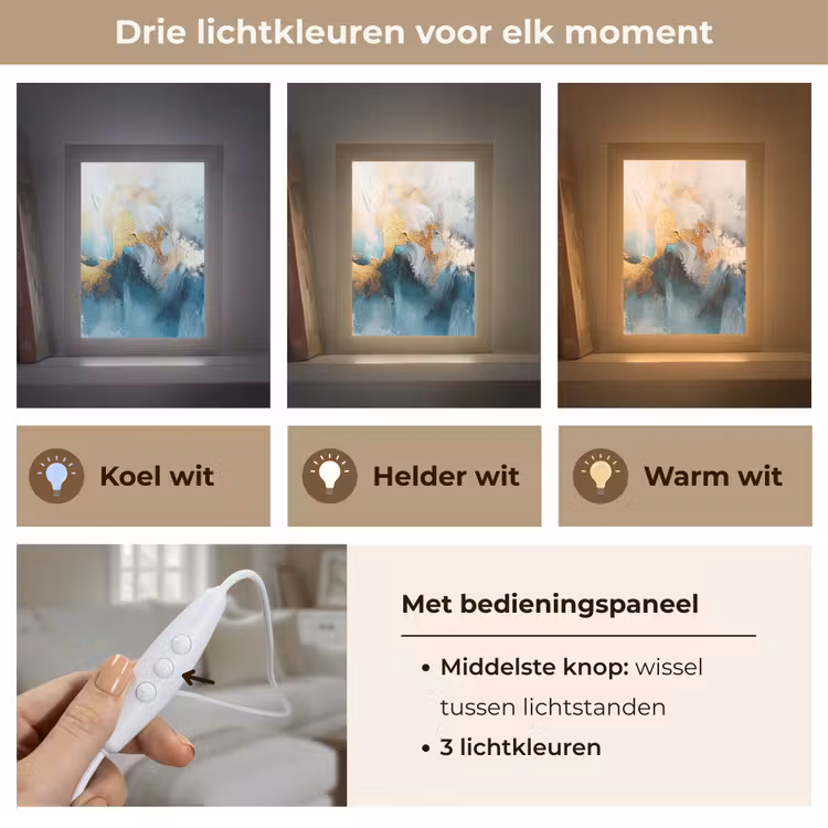 Abstract - Kunst - Gold - Blauw Light Box met kabel (Tafellamp) klein -USP_lichtkleurNL