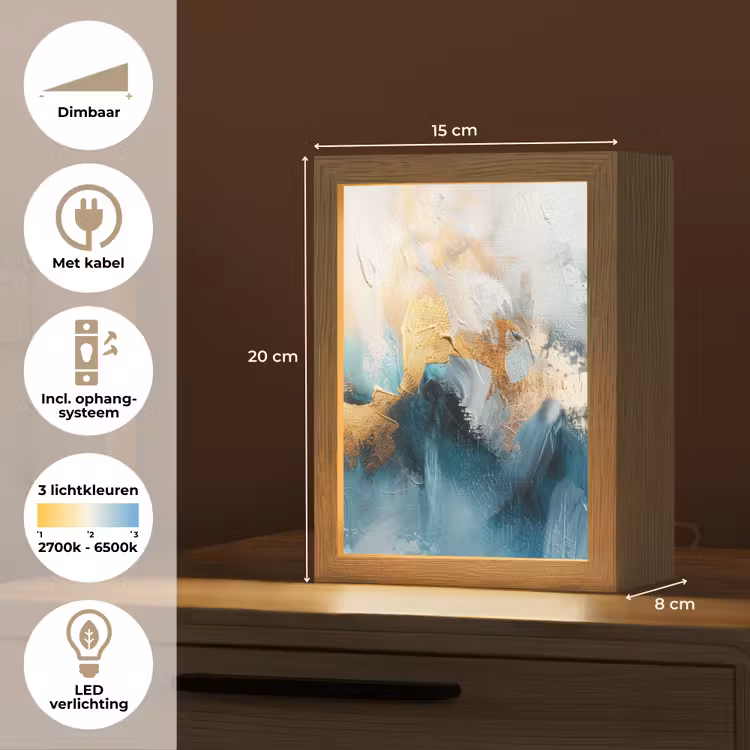 Abstract - Kunst - Gold - Blauw Light Box met kabel (Tafellamp) klein -USP_NL