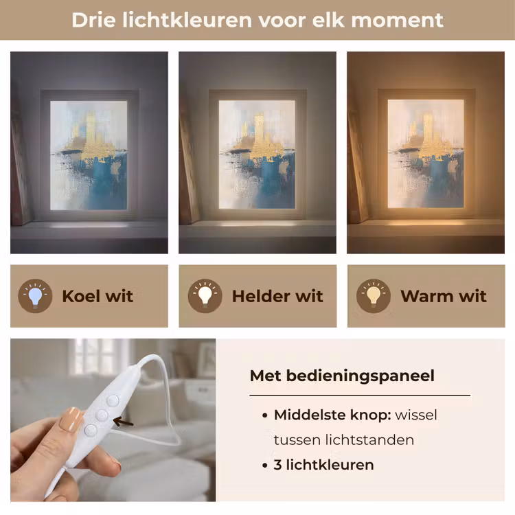 Abstract - Kunst - Goud Light Box met kabel (Tafellamp) klein -USP_lichtkleurNL