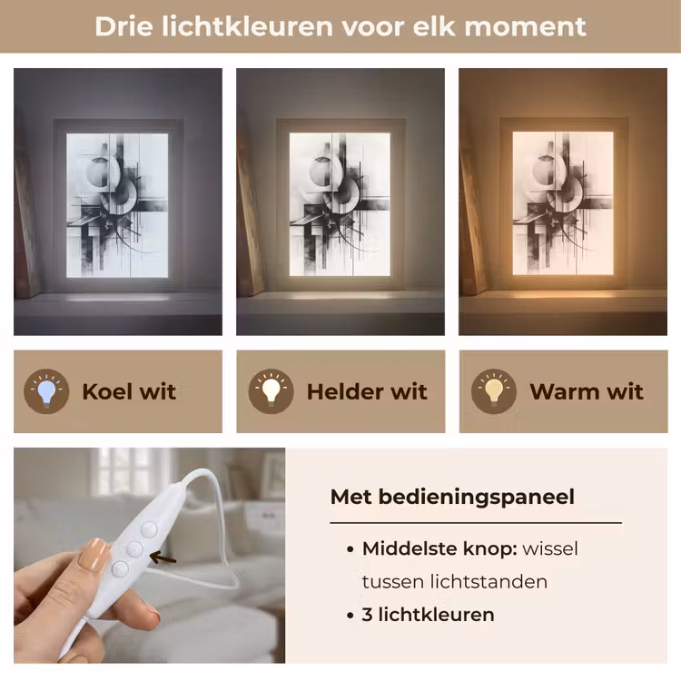 Abstract - Kunst - Modern - Zwart wit Light Box met kabel (Tafellamp) klein -USP_lichtkleurNL