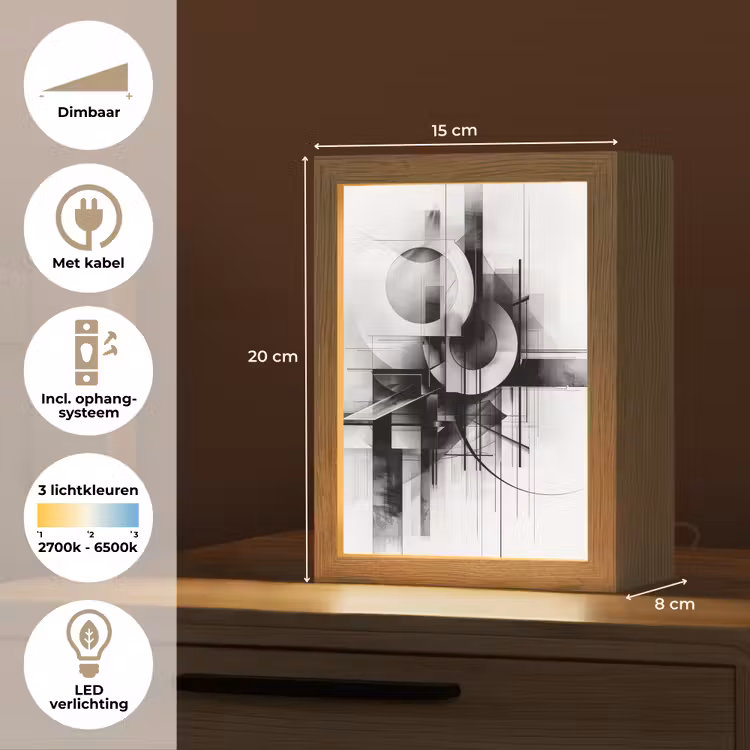 Abstract - Kunst - Modern - Zwart wit Light Box met kabel (Tafellamp) klein -USP_NL