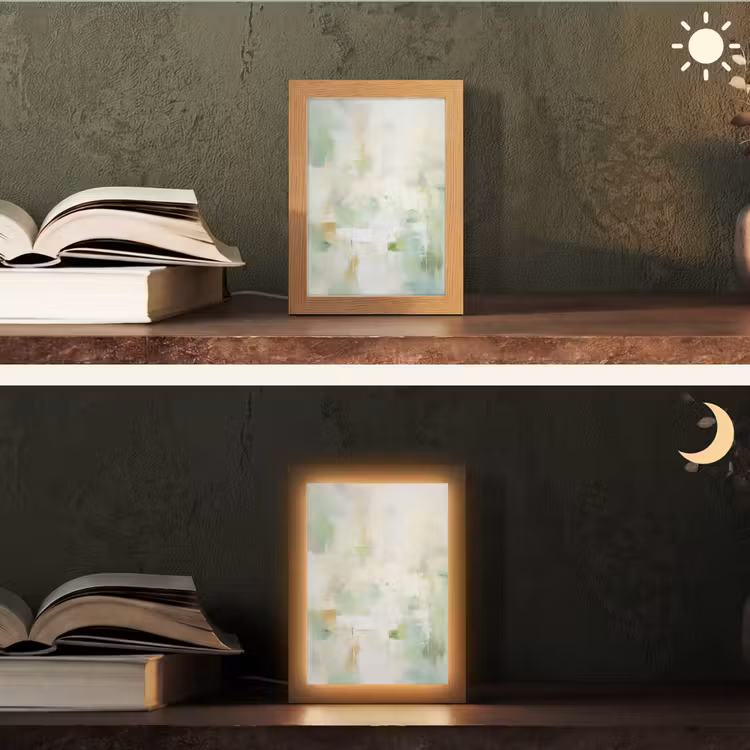 Abstract - Kunst - Wit - Groen - Modern Light Box met kabel (Tafellamp) klein -sfeer3