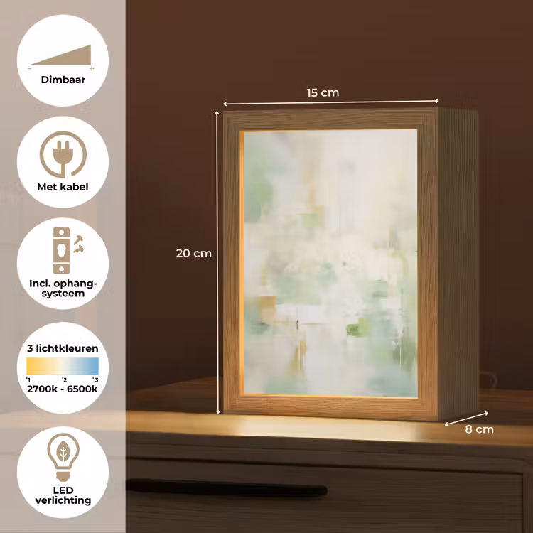 Abstract - Kunst - Wit - Groen - Modern Light Box met kabel (Tafellamp) klein -USP_NL
