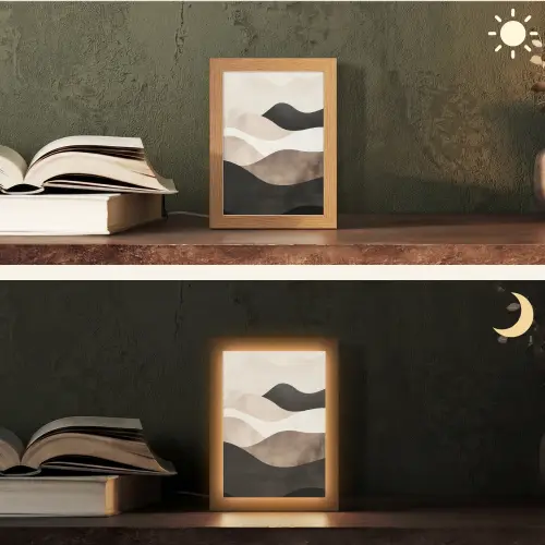 Abstract - Landschap - Golven - Crèmekleur Light Box met kabel (Tafellamp) klein -sfeer3