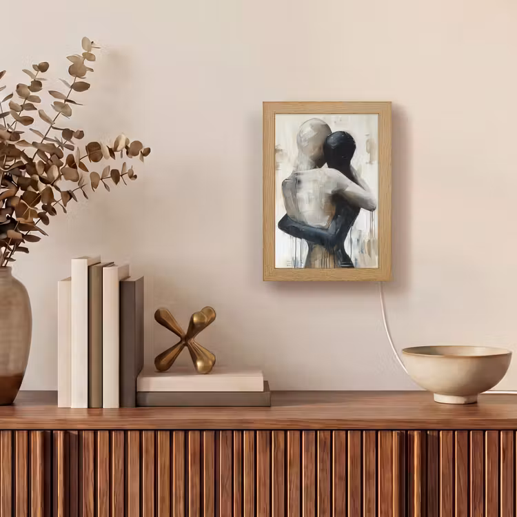 Abstract - Liefde - Zwart wit - Modern Light Box met kabel (Tafellamp) klein -sfeer2
