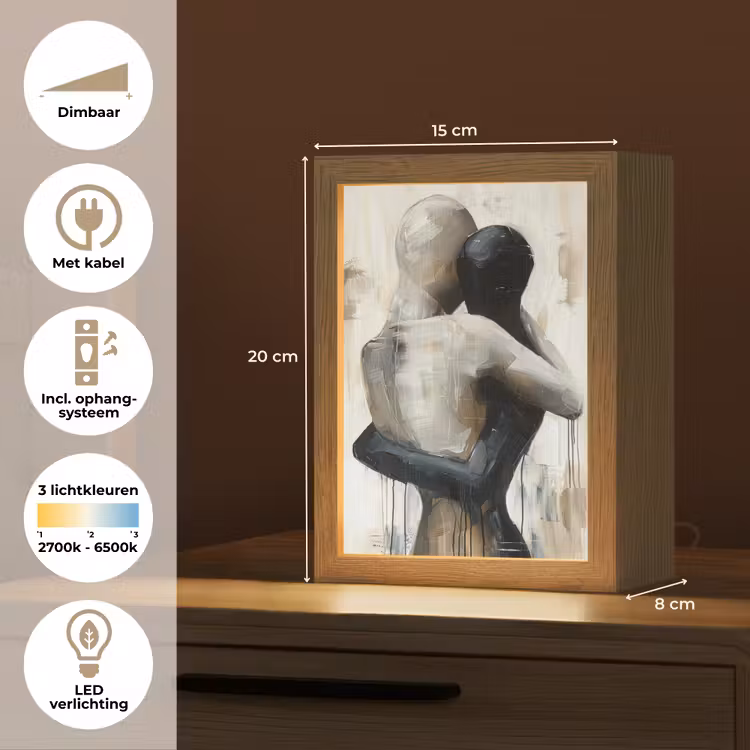 Abstract - Liefde - Zwart wit - Modern Light Box met kabel (Tafellamp) klein -USP_NL