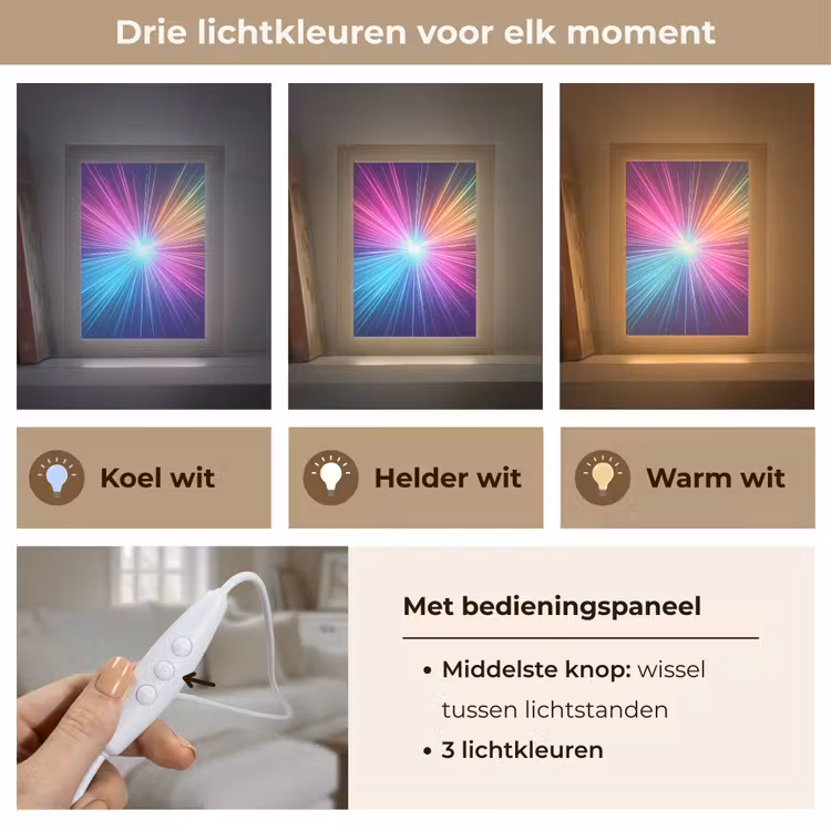 Abstract - Light - Burst - Modern - Colorful Light Box met kabel (Tafellamp) klein -USP_lichtkleurNL