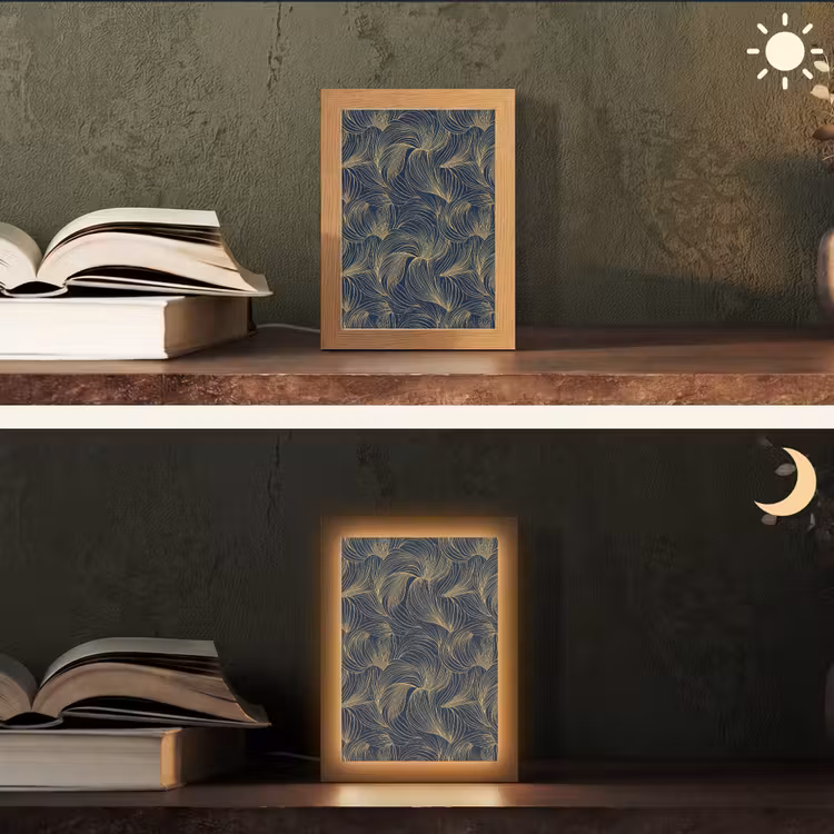 Abstract - Lijnen - Blauw - Goud Light Box met kabel (Tafellamp) klein 925 -sfeer3