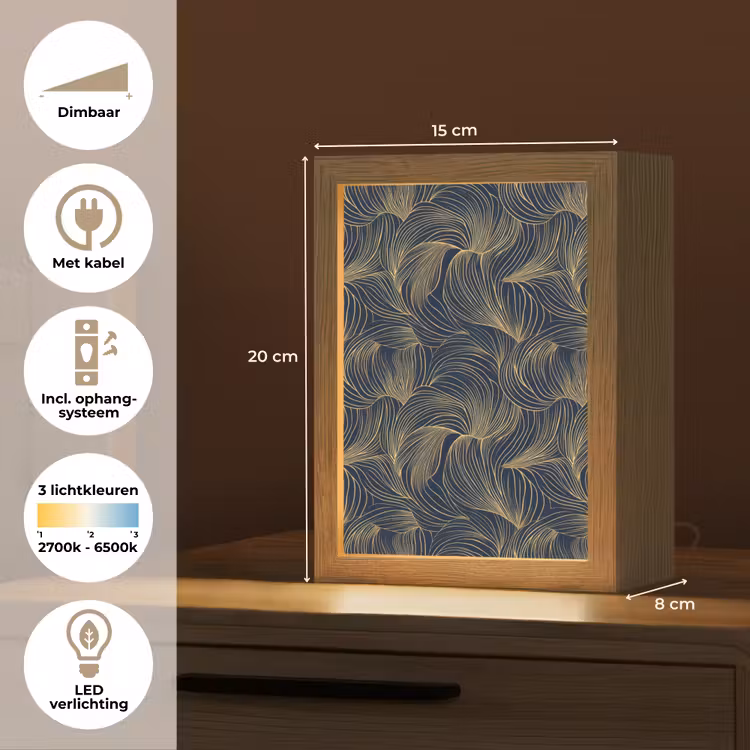 Abstract - Lijnen - Blauw - Goud Light Box met kabel (Tafellamp) klein 925 -USP_NL