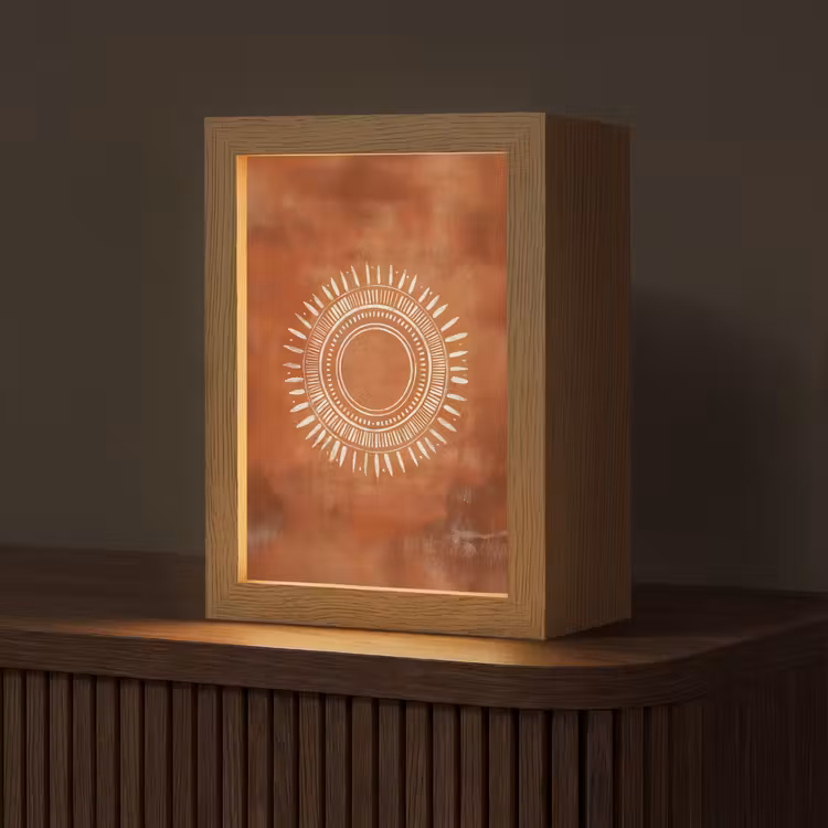 Abstract - Lijnen - Zonnestralen - Roodbruin Light Box met kabel (Tafellamp) klein -z3d_website