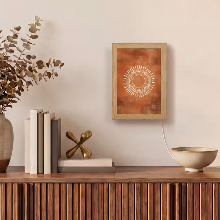Abstract - Lijnen - Zonnestralen - Roodbruin Light Box met kabel (Tafellamp) klein -sfeer2