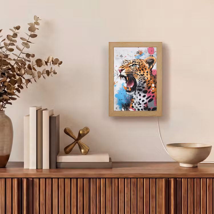 Abstract - Luipaard - Kleurrijk Light Box met kabel (Tafellamp) klein -sfeer2