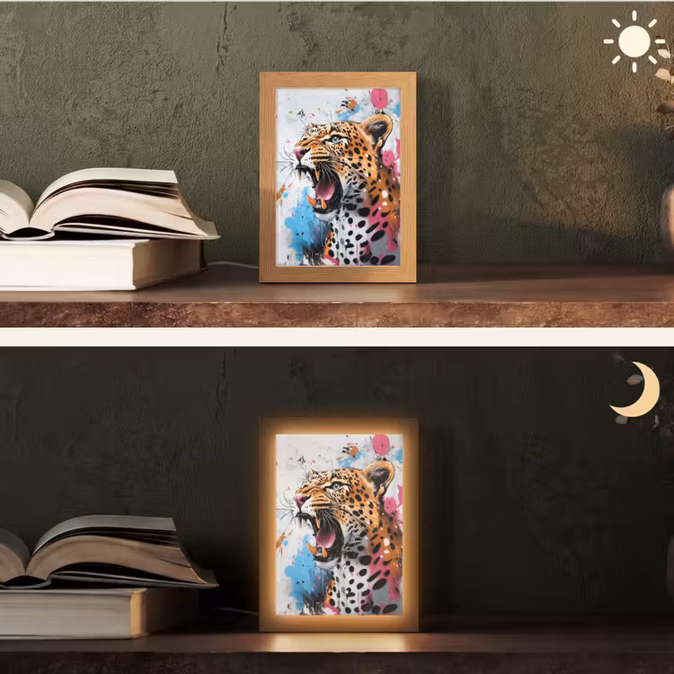 Abstract - Luipaard - Kleurrijk Light Box met kabel (Tafellamp) klein -sfeer3