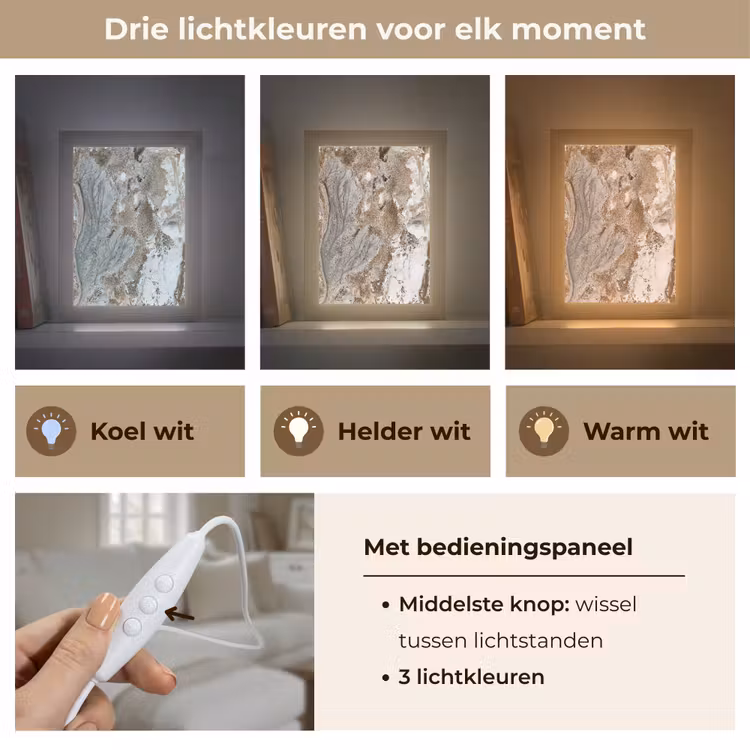 Abstract - Marmer - Wit - Bruin - Marmerlook Light Box met kabel (Tafellamp) klein -USP_lichtkleurNL