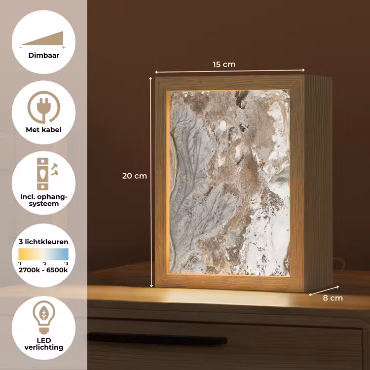Abstract - Marmer - Wit - Bruin - Marmerlook Light Box met kabel (Tafellamp) klein -USP_NL