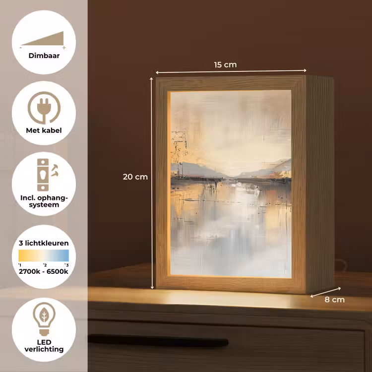 Abstract - Modern - Beige - Aesthetic - Goud Light Box met kabel (Tafellamp) klein -USP_NL
