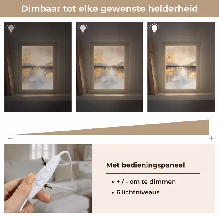Abstract - Modern - Beige - Aesthetic - Goud Light Box met kabel (Tafellamp) klein -USP_dimbaarNL
