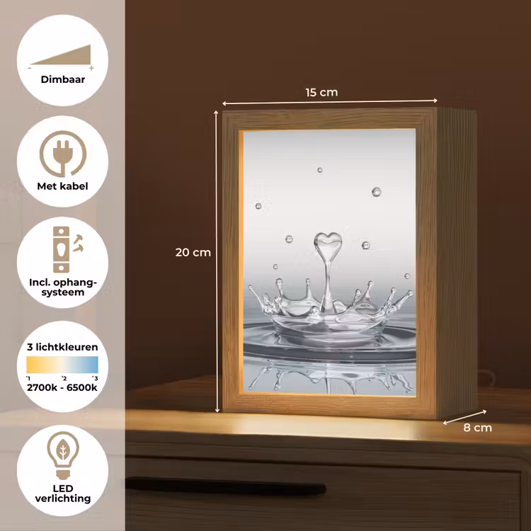Abstract - Modern - Water - Hart Light Box met kabel (Tafellamp) klein -USP_NL