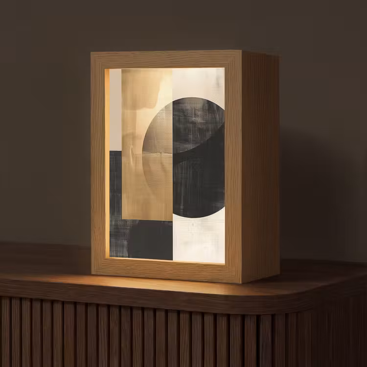 Abstract - Modern - Zwart - Goud Light Box met kabel (Tafellamp) klein -z3d_website