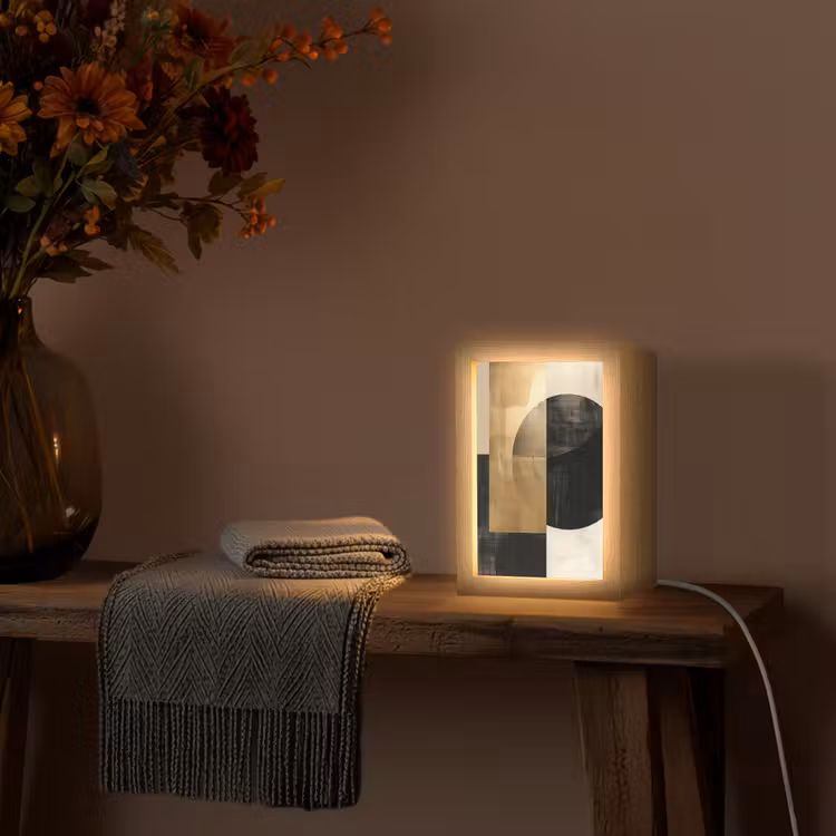 Abstract - Modern - Zwart - Goud Light Box met kabel (Tafellamp) klein -sfeer4