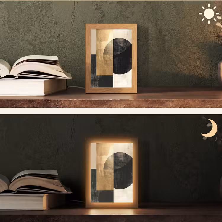 Abstract - Modern - Zwart - Goud Light Box met kabel (Tafellamp) klein -sfeer3