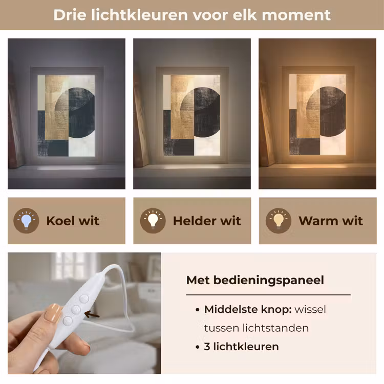 Abstract - Modern - Zwart - Goud Light Box met kabel (Tafellamp) klein -USP_lichtkleurNL