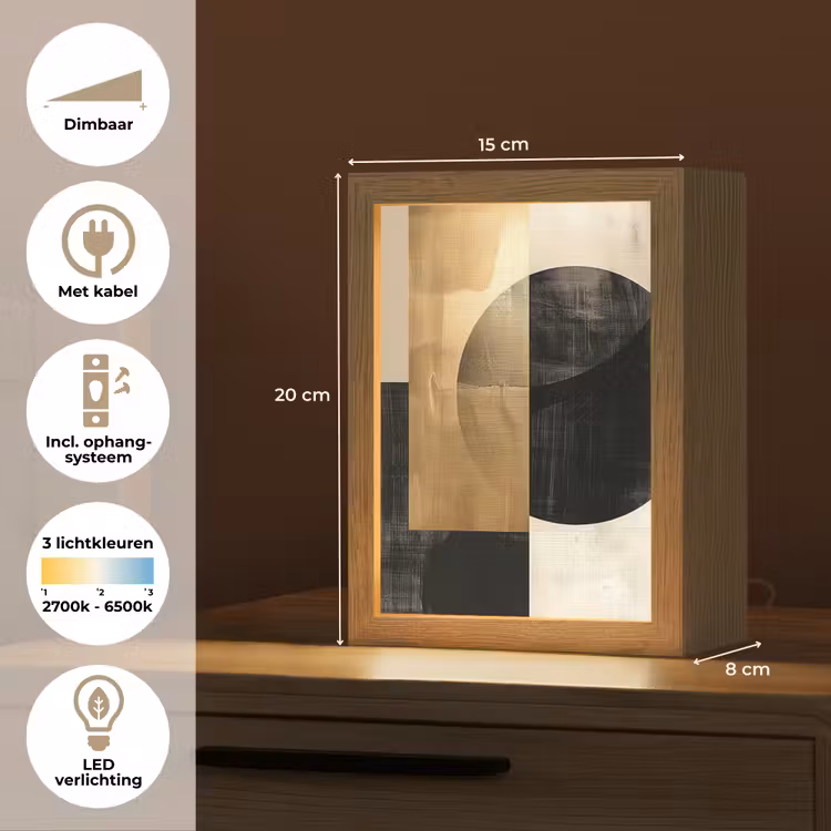 Abstract - Modern - Zwart - Goud Light Box met kabel (Tafellamp) klein -USP_NL