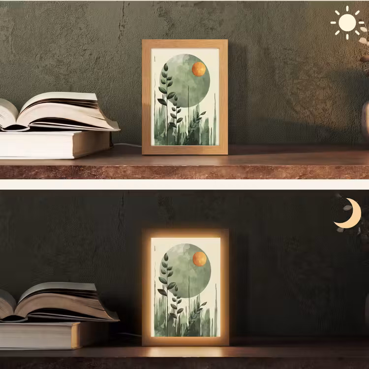 Abstract - Natuur - Kunst - Zon - Modern Light Box met kabel (Tafellamp) klein -sfeer3