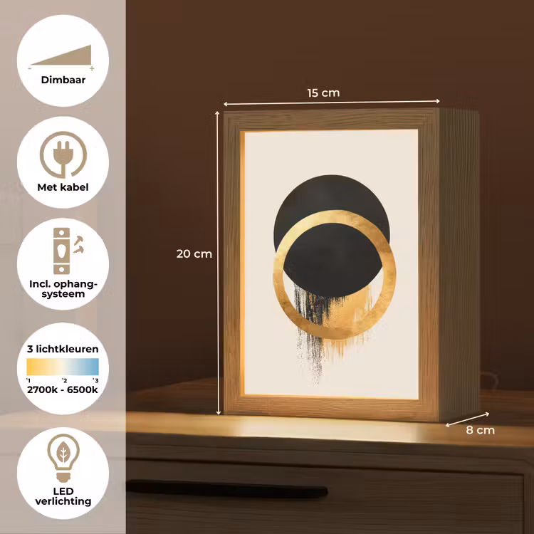 Abstract ontwerp - Zwarte cirkel - Verfvlekken Light Box met kabel (Tafellamp) klein -USP_NL